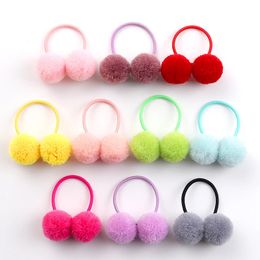 10 pièces deux boule de fourrure anneau de cheveux filles mignon élastique bandes de caoutchouc accessoires enfants chapeaux ornements cadeau 231225