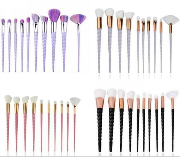 10pcs Unicorn Spiral Makeup Brush Fan Rainbow Brushes professionnels 4 couleurs Fondation Powder Shadow Brush Colorful Drop Shipp7238824