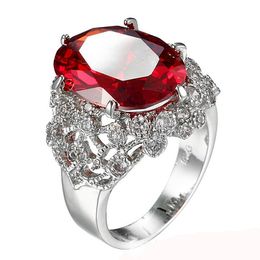 10 stks Luckyshine Unieke Ovale Rode Kubieke Zirconia Crystal Gemstone Ringen Rusland 925 Sterling Zilveren Trouwringen Kerstcadeaus