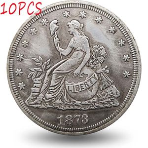 Ensemble de pièces de monnaie américaines, 10 pièces, copie 1873, assis, Liberty Trade, Art Antique, collection 251M
