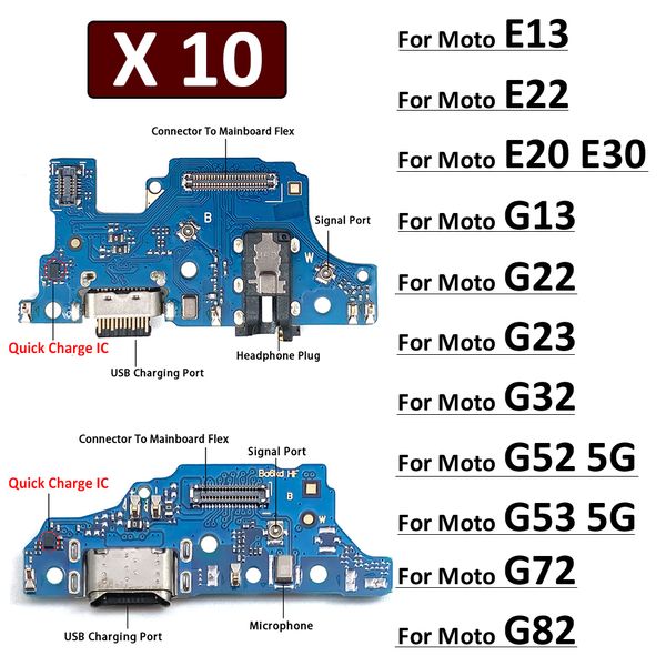 10pcs USB Charge Port Dock Connector Connector Board Cable Flex Cable pour Motorola Moto E13 E22 E20 E32 G13 G22 G23 G32 G52 G53 G82 G72