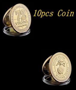 10pcs USMC US Ejército Marine Corps Gold Challenge Coin 72 Virgins Servicio de citas Moneda coleccionable Lot75558859