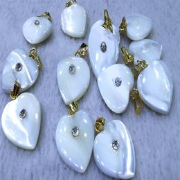 Boucles d'oreilles Vintage en or 14 carats, 10 pièces, pendentif en forme de cœur en nacre, pavé de Cz, 16mm305n