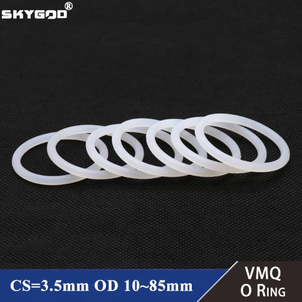 10pcs VMQ O Joint d'anneau CS 3,5 mm OD 10 ~ 85 mm Rasoir imperméable Silicone isolant rond O Sceau de forme Sceau blanc Grade alimentaire