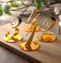 10pcs Numéros de table de mariage Décoration pour centres de centres de mariage Miroir Gold Signes acryliques Numéro de réception Décor debout 2009247T1182983