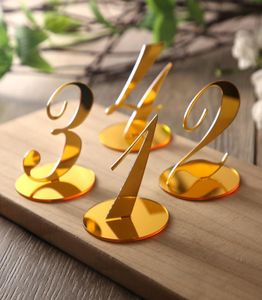 10pcs Numéros de table de mariage Décoration pour centres de centres de mariage Miroir Gold Signes acryliques Numéro de réception Décor debout 20098315164