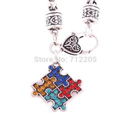 10 -stcs tarwe link armbandketen met autisme hoop veelkleurige kristallen puzzel hanger met kreeft klauw bracelet9847610