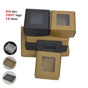 Boîte en Carton personnalisée blanche, 10 pièces, pour emballage cadeau, Support en Carton de papier, grandes tailles, emballage Kraft brun avec fenêtre 220706