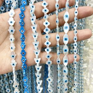 10 pièces coeur blanc vadrouille naturel mauvais yeux nacre coquille perles pour charme fabrication de bijoux bracelet à bricoler soi-même collier