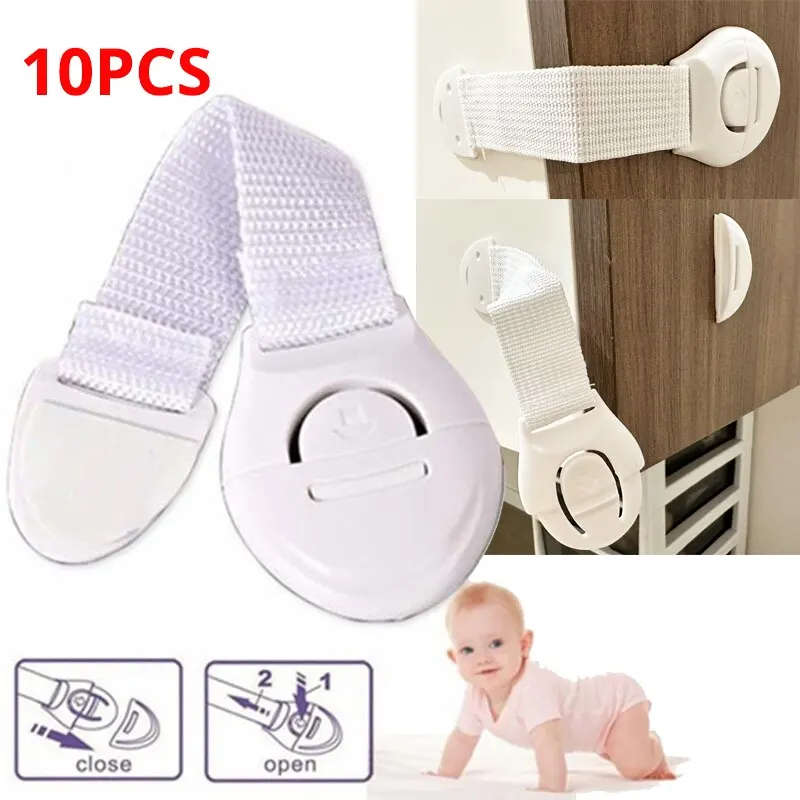 10st White Kids Safety Cabinet Lock Baby Proof Security Protector Drawer Door Cabinet Lock Plastic Door Lock