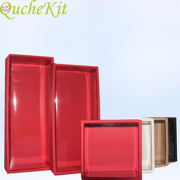 10 Uds caja de regalo de papel Kraft blanco con ventana de PVC transparente cajas de pastel negro cajas de embalaje de dulces de galleta de boda roja