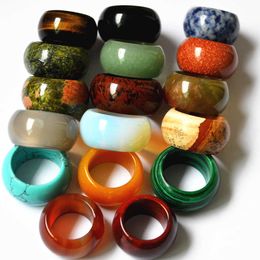 10 stks Hele Kleuren Mix Natuursteen Glad Multicolor Opaal Mode Vinger Ringen Sieraden Vrouwen Mannen 15 MM 17 # 18 # 20 # 22 #