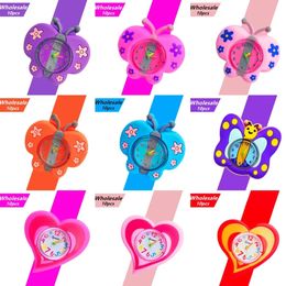 10 pièces en gros montres à claquettes pour enfants dessin animé papillon/abeille/coccinelle jouet bébé apprendre horloge enfants montres cadeau d'anniversaire 240113