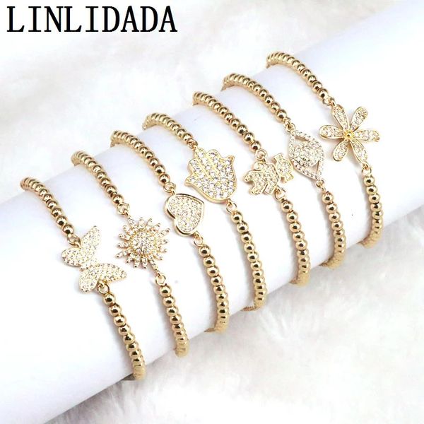 Pulsera de cadena con cuentas para mujer, conector Micro pavé CZ de Color dorado, joyería ajustable, 10 Uds., venta al por mayor, 231225