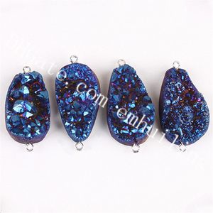 10 stks Groothandel Onregelmatige Ruwe Ruwe Titanium Galaxy Druzy Connector Hanger Double Bailles Geverfd Drusy Agate Gemstone Geode voor Sieraden Maken