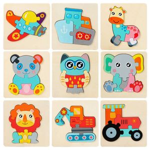 10 pcs En Gros Modèle Kits De Construction 3D En Bois Puzzles Animaux De Bande Dessinée Enfants Cognitif Jigsaw Enfants Bébé Jouet Jeux Cadeau De Noël