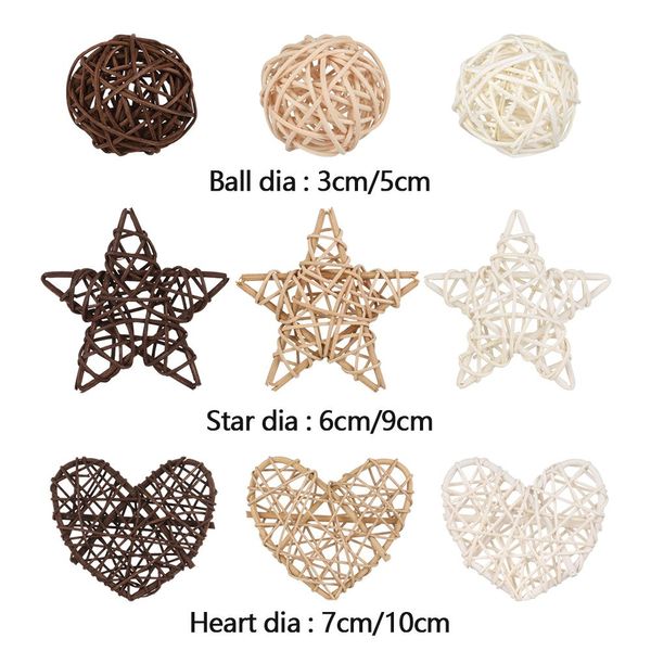 10pcs Bois Café blanc Roard Ball Heart Stars Pendre suspendus Décorations de la maison Ornement d'arbre de Noël Accessoires de couronne de bricolage