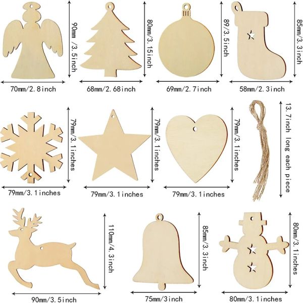 10pcs Ornements de Noël en bois tranches de bois inachevées avec trous blancs en bois pendentifs pour gamin bricolage artisanat décor