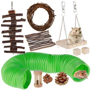 10 pièces en bois Hamster ensemble cochon d'inde jouet à mâcher gerbille lapin oiseau de compagnie jouant accessoires de sport fournitures pour petits animaux