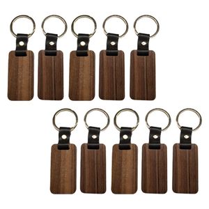 10 stks Houten Sleutelhanger Rechthoekige Collectible Sleutelhanger Auto Bag Opknoping Hanger Schilderen Ambachten Leuke Sleutelhanger voor Dames Heren H0915