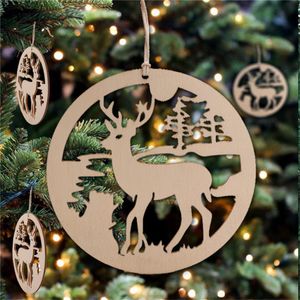 Père noël en bois, bonhomme de neige, Elk, ornements suspendus, cartes, pendentifs de décoration d'arbre de noël, cadeaux pour enfants, 10 pièces