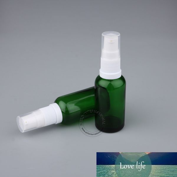 10pcs x 30ml Botella de aceite esencial de vidrio de alta calidad, contenedores de loción de 30cc / 1oz, botella verde + bomba blanca Envío gratis