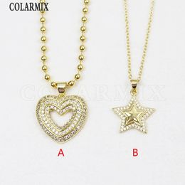 Collier en forme de cœur et d'étoile en zircone, 10 pièces, design à la mode, chaîne en or, bijoux spéciaux, cadeau pour femmes, 52826 240127