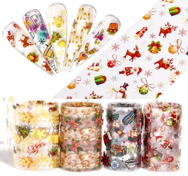 10pcsbox décorations de noël pour ongles mélange coloré transfert feuille d'ongle autocollant neige fleur wapiti cadeau Santa Paper2960566