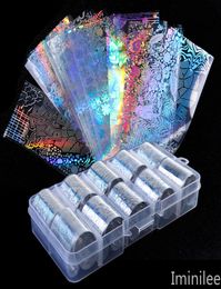 10pcsbox Holographic Nail Art Foils Snowflake Unicorn Transparent AB Tips de transfert de couleur Autocollants Décoration Wrap Manucure1423229