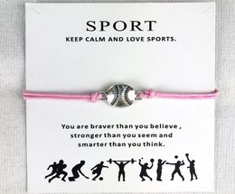 10pcslot Honkbal Softbal Bedel Waxkoorden Armbanden Sport Dames Heren Jongens Meisjes Unisex Mode-sieraden Vriendschap Sieraden Gift4307315