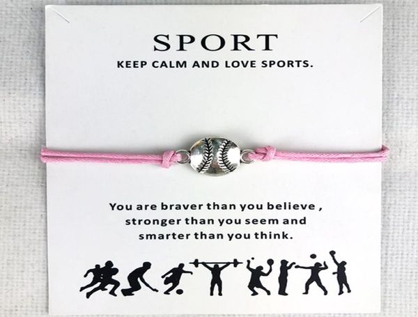 10pcslot Baseball Softball Charme Cordons De Cire Bracelets Sport Femmes Hommes Garçons Filles Unisexe Bijoux De Mode Amitié Bijoux Cadeau3211254