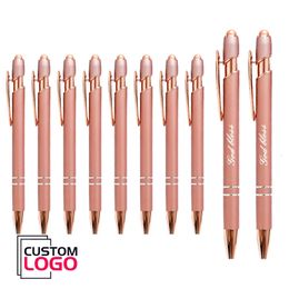 10pcslot commercial personnalisé simple Metal Rose Gold Ballpoint Pens Cadeaux de publicité personnalisés PAPELERIE ÉCOLAIRE WHOLESALE 240430