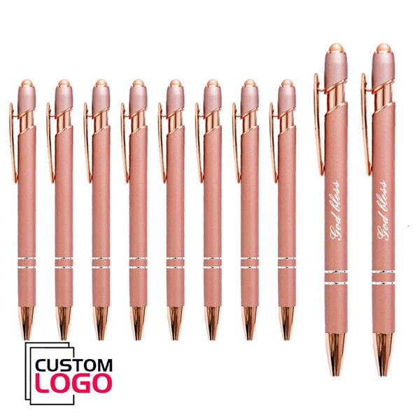 10pcslot commercial personnalisé simple Metal Rose Gold Ballpoint Pens Cadeaux de publicité personnalisés PAPELERIE ÉCOLAIRE WHOLESALE 240430