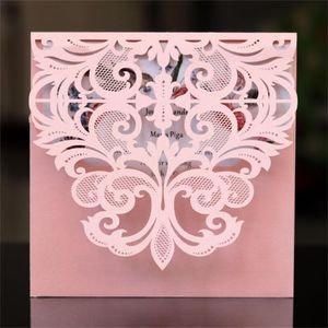 10PCSlot Aangepaste kleuren Pearl Paper uitnodigingen Square bruiloft Uitnodiging Wens met lege binnenste laser Cut Card 220711