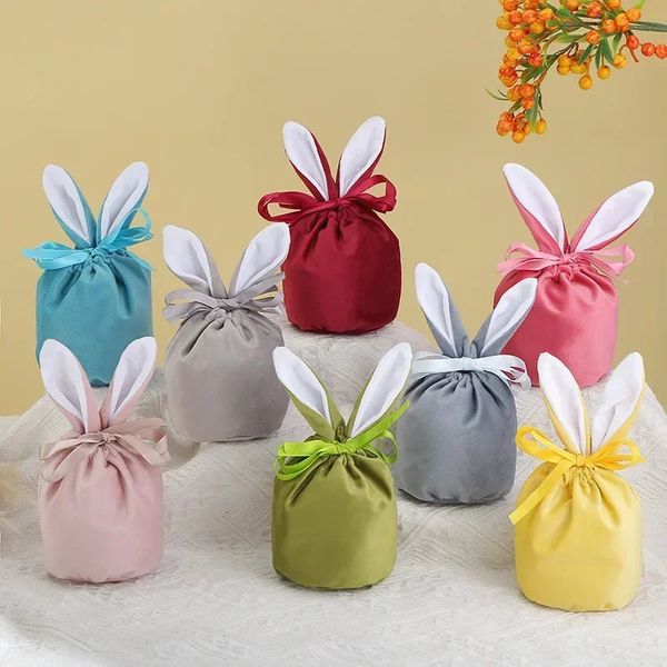 10 Unidslot Conejito de Pascua Bolsas de Conejo Orejas Bolsa de Terciopelo Caja de Regalo Caja de Azúcar Caja de Dulces de Boda Creativo Lindo Decoración de Pascua Color Mezclado 240116