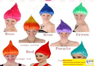 10pcslot d'expédition rapide Trolls Perruque pour enfants adultes costumes cosplay fournit des fournitures de fête de fête de cosplay 12 couleurs en stock