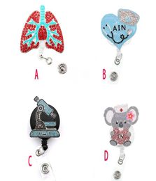 10PCSlot Key Rings Dokter Verpleegster Intrekbare Rhinestone Crystal Email Medical Pink Ain Bear id Badge Reelhouder Clip8563297