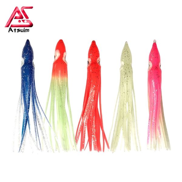 Lote de 10 faldas luminosas de calamar, señuelo suave para pesca de 9cm, 10cm y 12cm, señuelo de pesca nocturna, anzuelos de goma brillantes de pulpo, falda, cebo Artificial 220523