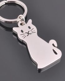 10pcslot metal chat kelechains bagues chaînes de clés animaux porte-clés de la voiture pendentif femmes sac charmes clés anneaux argentés couleur 7990823