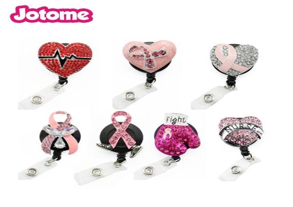 10pcslot mix style yoyo yoyo insigne rétractable tirette infirmière infirmière cancer du sein conscience du ruban rose id de travail Holder7871088