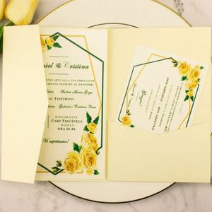 10pcsLot cartes d'invitation de mariage Pocketfold trois cartes pliées et couverture d'invitations de voeux de poche en papier perlé pour la fête 240301