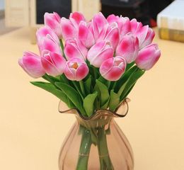 10pcslot Pu mini flor de tulipan Toque real Boda Bouquet Flores de seda artificial para la decoración de la fiesta en el hogar Zile1607600
