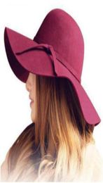 10pcslot Retro Automn Automne Winter Bowler Hats For Women Girls Wool Lool Felt Fedoras Hat Solid Ladies Floppy Wide Brim Dome Cap1814779
