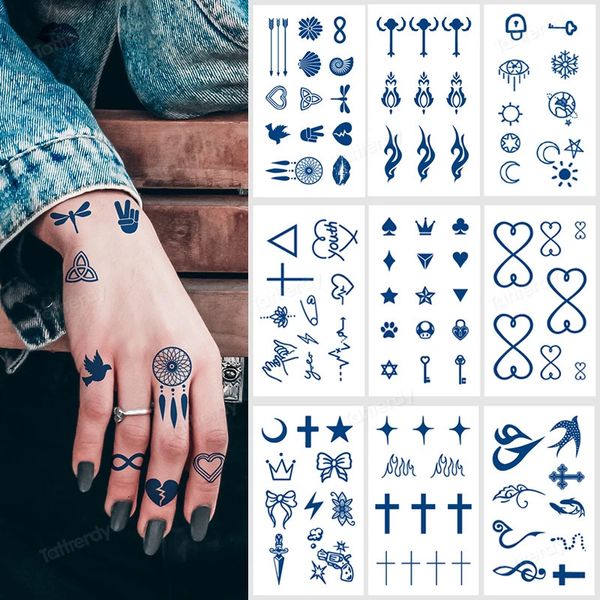 10PcsLot Autocollants de tatouage temporaire semi-permanent Encre de jus de fines herbes Mains durables Doigt Tatouages ​​de petite taille Autocollants imperméables 240311