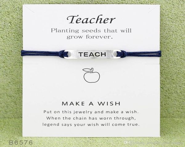 10pcslot Silver Tone Teach Bracelets Bracelets Bracelets For Women Girls Teacher Ajusment Amitié déclaration Jewelry avec Card1741894