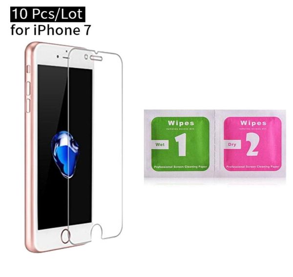 10pcsLot vidrio templado con toallitas con alcohol para iPhone X 8 Plus Protector de pantalla impermeable para iPhone 6S con 7335188