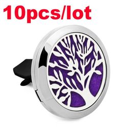 10PCSLot Diffuseur d'huile essentielle d'aromathérapie de voiture d'arbre de vie avec 1pc feutre Pad 316L désodorisant de parfum de voiture en acier inoxydable Ve7512049