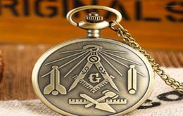 10pcslot vintage bronze mason pochette de poche collier rétro quartz montre maçon bijoux maçonnique père039 day gi8223223