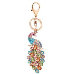 10pcsLot Women Peacock Keychain Bling Rhinestone Key Chain Elegant Colorful Peacock Animal Key Ring Bag Pendant Charm Keyring5097425