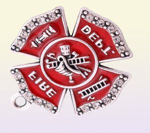 10pcslot en alliage zinc rhodium plaqué le côté insigne du département de feu de feu rouge cristaux en émail cran pour la fabrication de bijoux 9817550